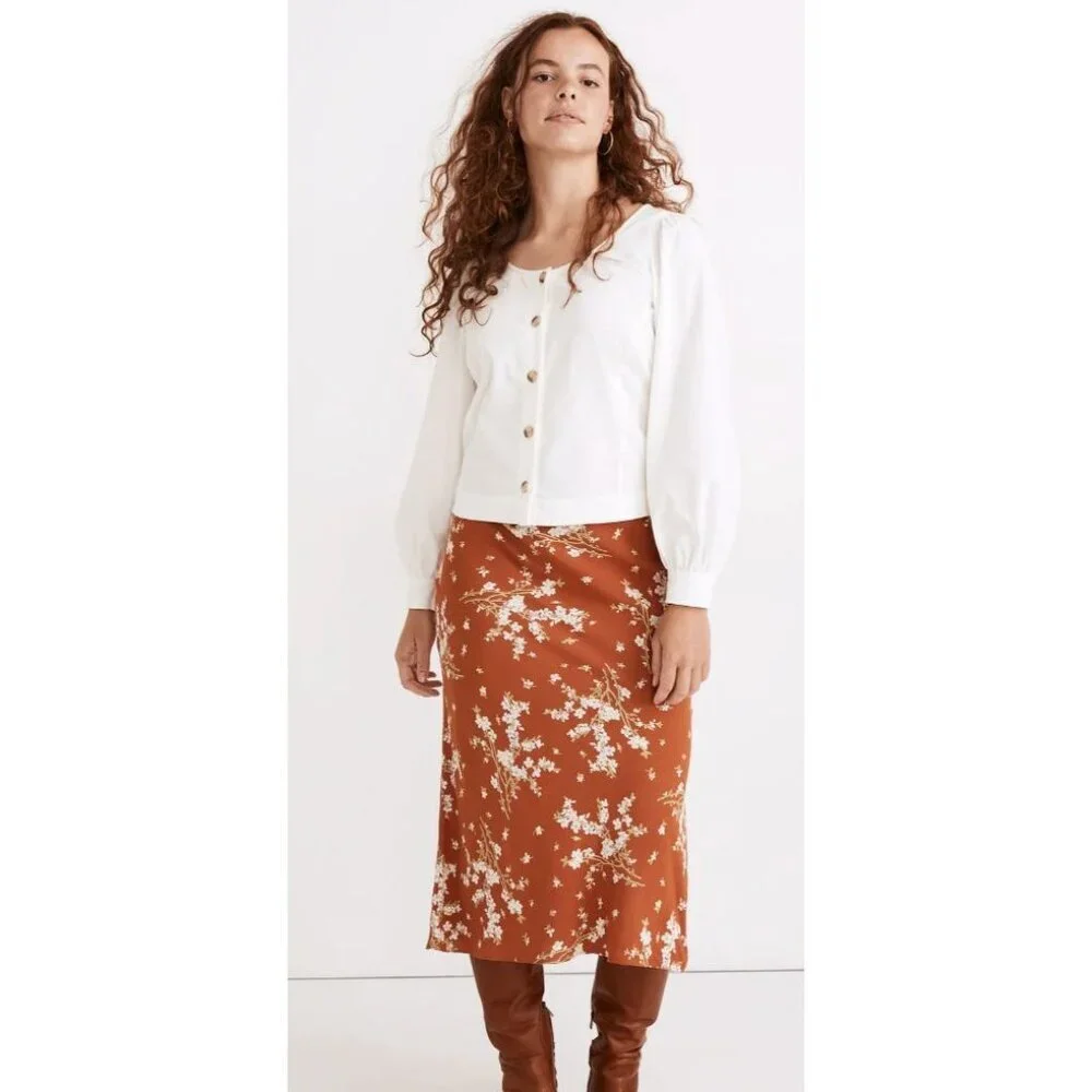 NWT Madewell Corduroy Shirred-Sleeve Button-Front Cream Top-sz small
